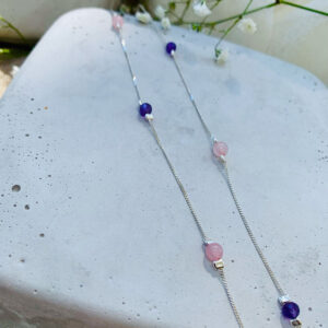Κολιέ με ημιπολύτιμους λίθους - Pink Quartz & Αμέθυστος