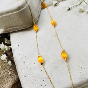 Κολιέ με ημιπολύτιμους λίθους - Πορτοκαλί Μάτι Γάτας