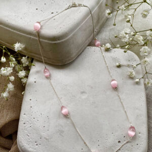 Κολιέ με ημιπολύτιμους λίθους -  Ροζ Μάτι Γάτας