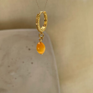 Σκουλαρίκια με ημιπολύτιμους λίθους - πορτοκαλί μάτι γάτας